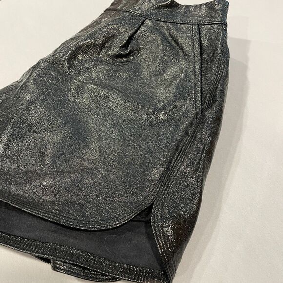 Grey Lab Shorts High Waisted Black Vegan Faux Leather *missing button - Picture 3 of 16